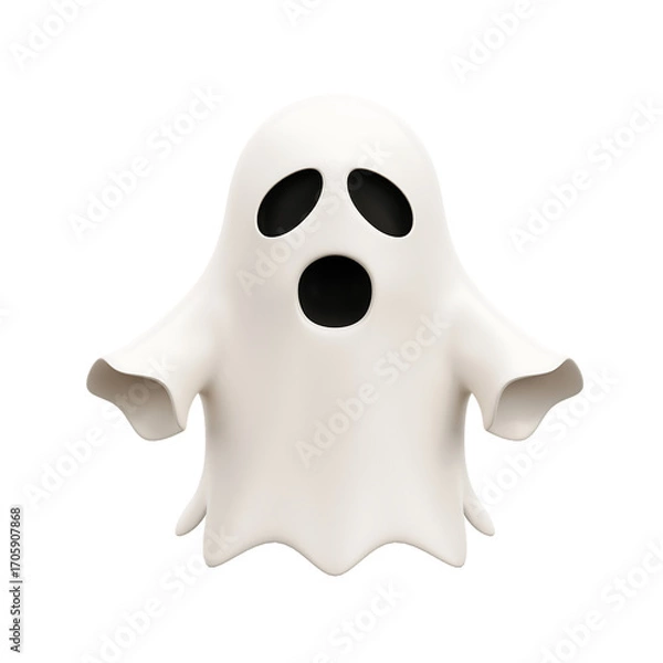 Fototapeta A playful cartoon ghost with a surprised expression, floating against a white background, ideal for Halloween themes