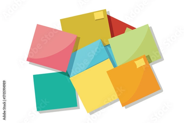 Obraz Colorful square sticky notes create an organized yet vibrant pile on the white background