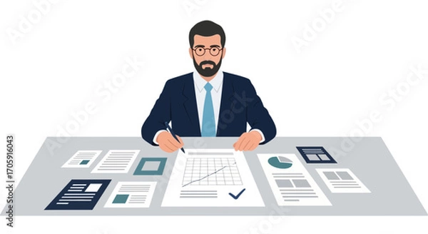 Fototapeta Executive Analyzing Reports, Analyzing Business Growth Presented In Visual Format