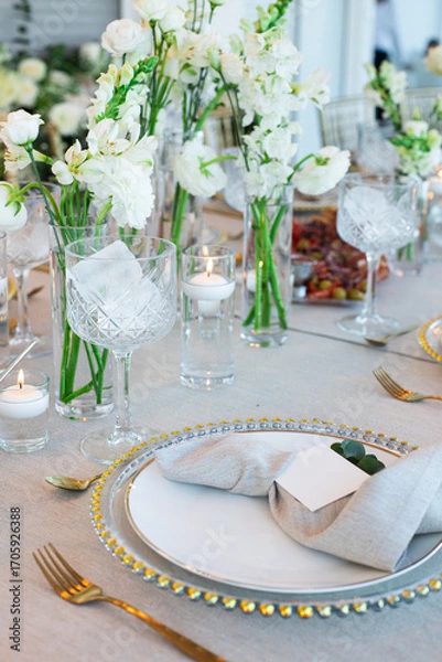 Obraz Wedding table setting with white flowers