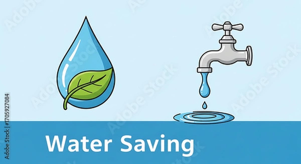 Obraz Water Saving Concept with Drop and Faucet