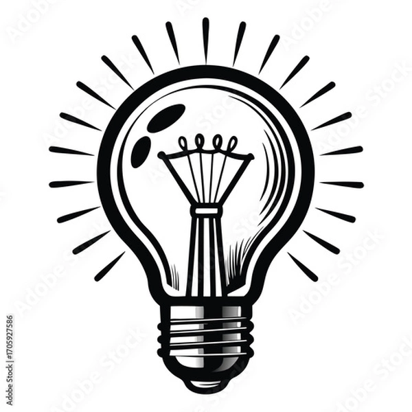Obraz lightbulb emits light shown in black and white on a simple background