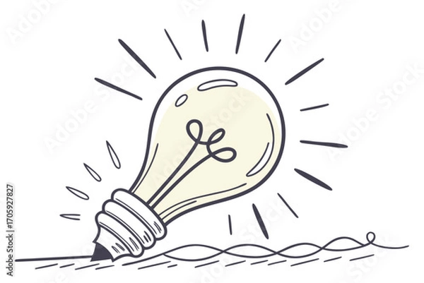 Obraz Lightbulb with handdrawn lines illuminates the paper, creating a metaphor for creative inspiration