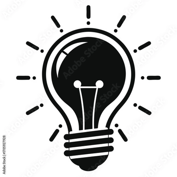 Obraz A black and white lightbulb emits radiant dashes, showcasing an innovation concept