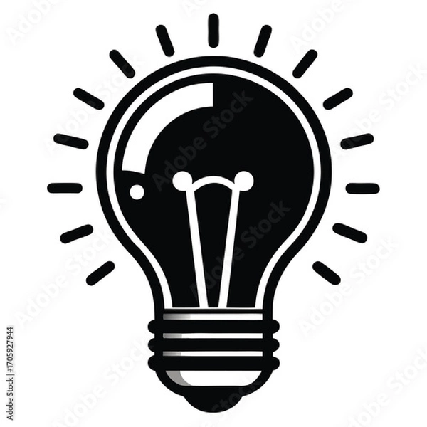 Obraz Detailed black lightbulb icon shows electrical energy and simple innovation ideas