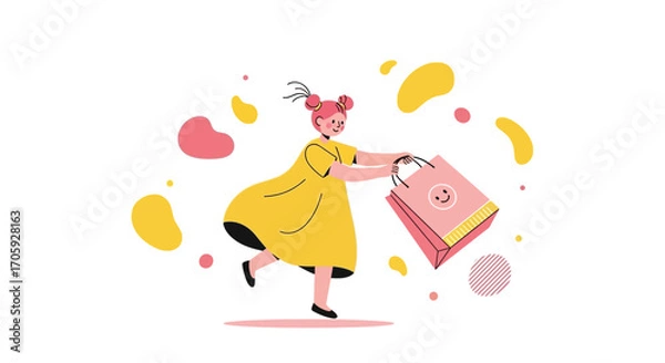 Fototapeta Joyful Shopper With Happy Purchases And Colorful Background Illustrative Design