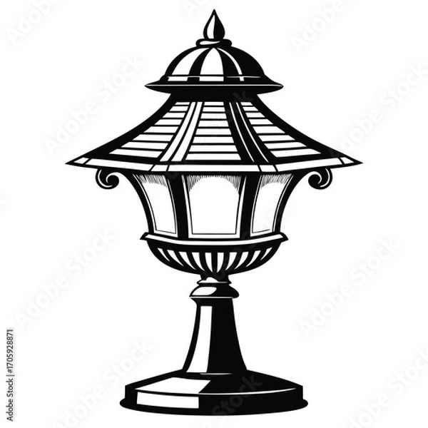 Obraz Striking black and white presents an ornate, classicstyle street light fixture with geometric lines
