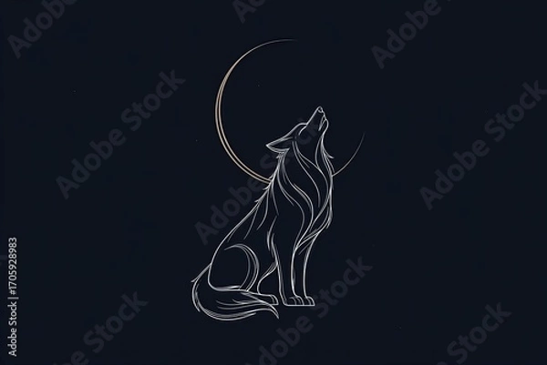 Obraz Minimal Howling Wolf Silhouette with Moon