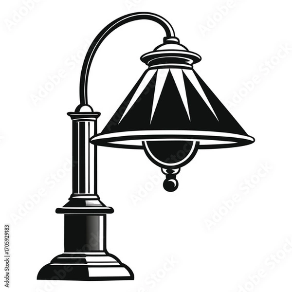 Obraz Elegant black lamp post displays a classic conical shade and decorative bulb detail