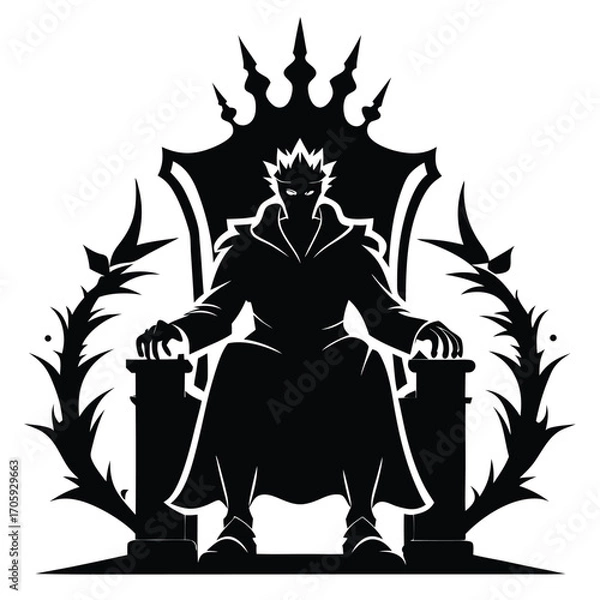 Obraz Silhouette of a dark king character sitting on a throne surrounded by thorny plants