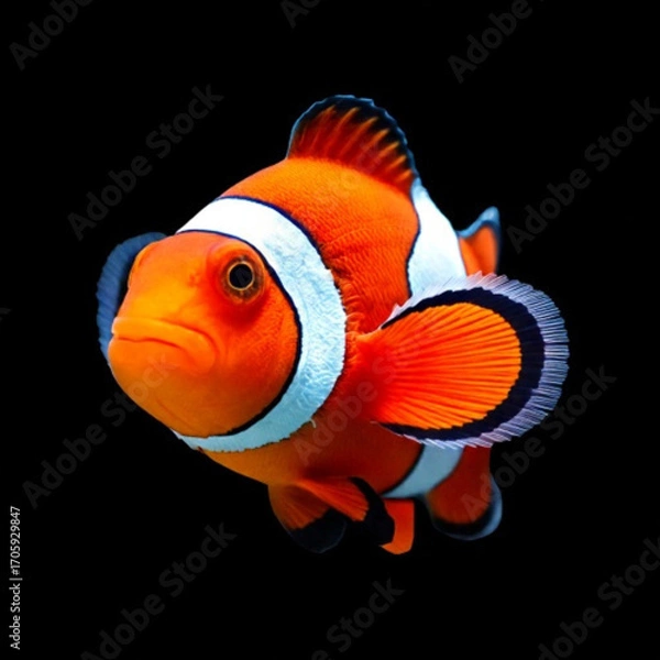 Fototapeta Firefly Colorful orange and white ocellaris clownfish with black outlines, isolated cutout on transp