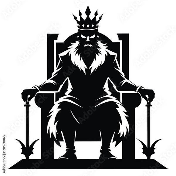 Obraz Silhouette portrays the imposing king with beard and crown on his throne with scepters