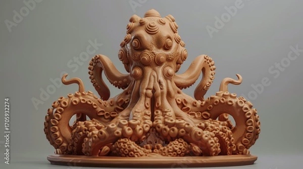Fototapeta 3D render iconA clay sculpture of a mythical creature with a food theme, like a pizza griffin or a cupcake kraken 3d technology