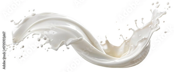 Fototapeta Swirling splash of fresh white milk in curved motion, isolated on transparent cutout background