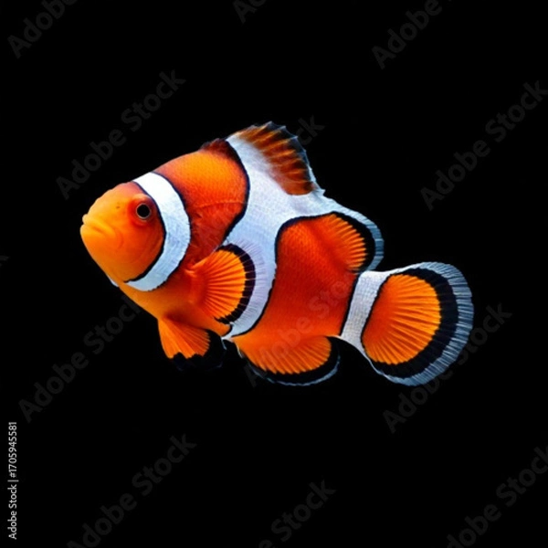 Fototapeta Firefly Orange, white, and black percula clownfish in smooth swimming pose, isolated on transparent