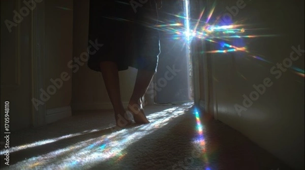 Fototapeta Low light scene with mobile phone flashlight shining on white object