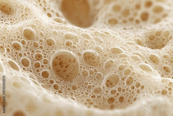 Fototapeta Bubbling Yeast: A captivating close-up showcases the vibrant texture and microscopic world of yeast, with airy bubbles rising to the surface in a warm, amber-toned display.