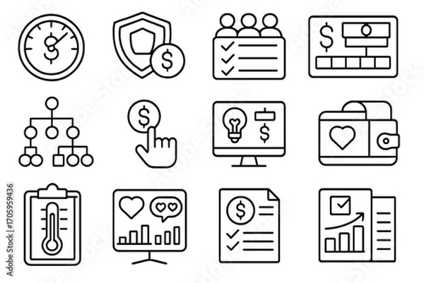 Obraz Finance, business line icon set. budget, analysis tools in linear style