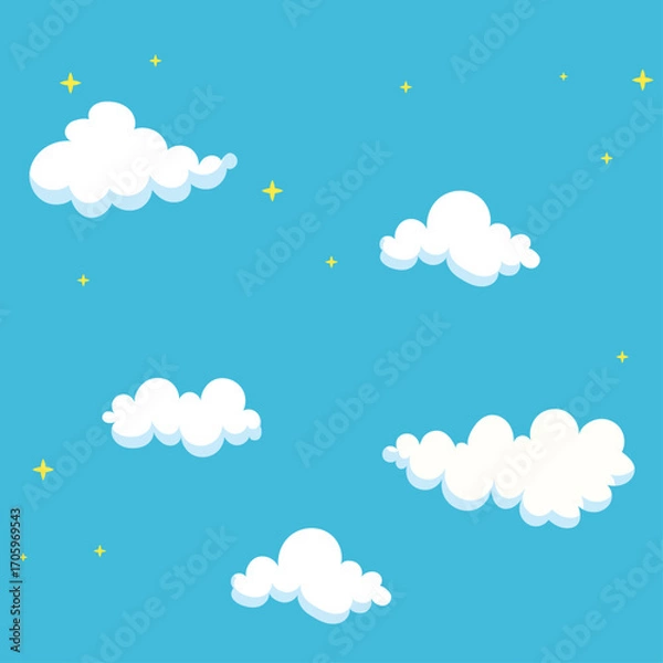 Fototapeta Cartoon Clouds Vector Illustration – Cute and Fluffy Sky Elements