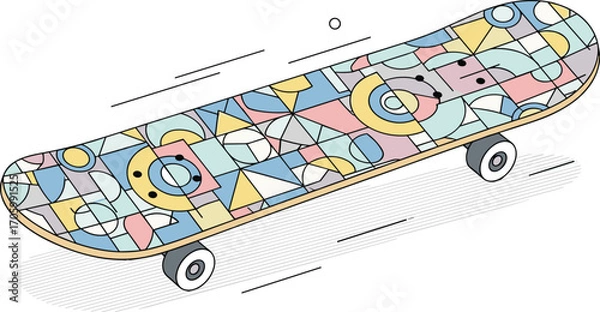 Fototapeta Skateboard with geometric patterns design vector illustration.