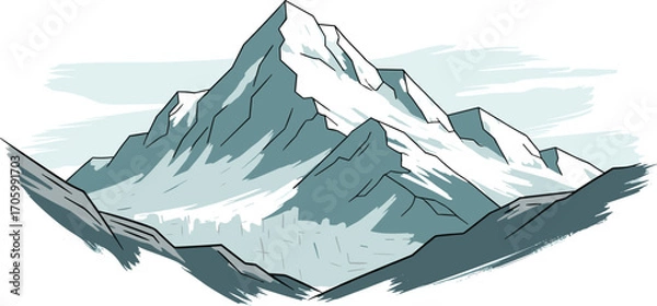Fototapeta Mountain peak with snow and jagged edges in an illustrative style