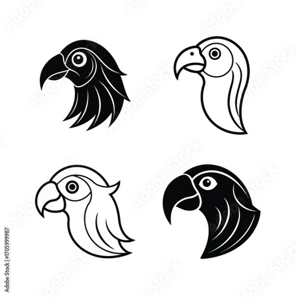 Obraz Four stylized parrot head illustrations in black