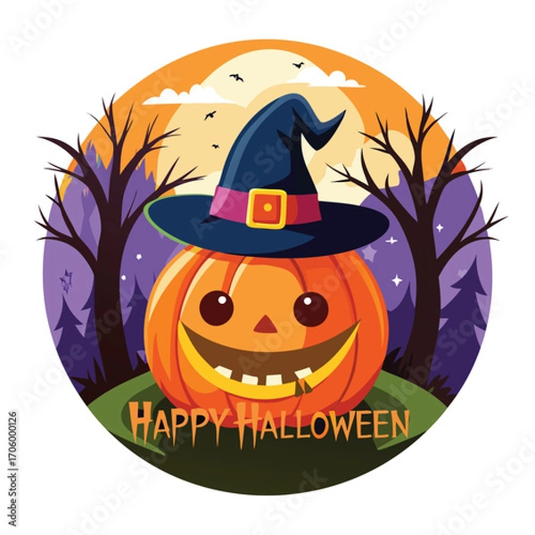 Fototapeta A cheerful jack o lantern with a wide friendly smile