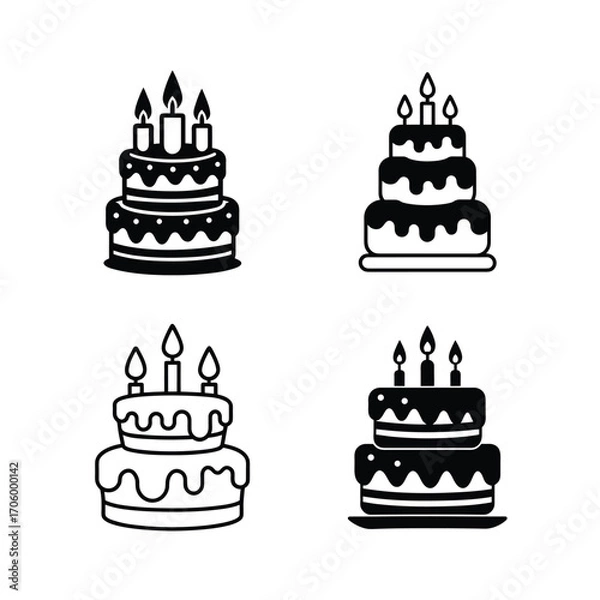 Obraz Four different birthday cake icons in black and white