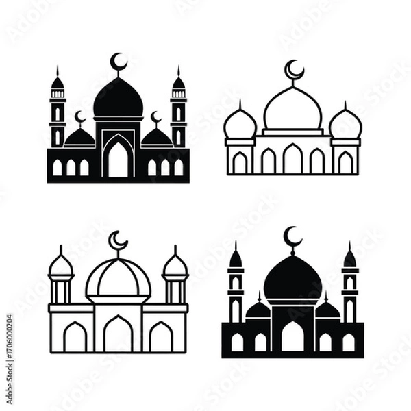 Obraz Four mosque illustrations in black and white style