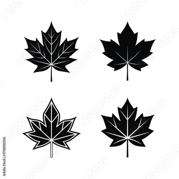 Obraz Four maple leaf icons arranged on a white background