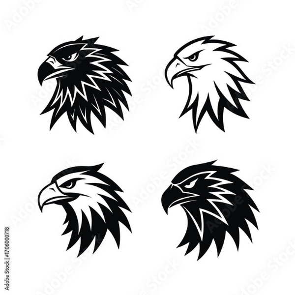 Obraz Four eagle head illustrations in black and white