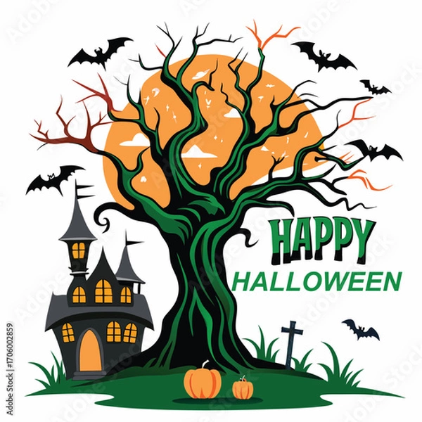 Obraz Spooky halloween graphic design with gnarled elements and vibrant colors