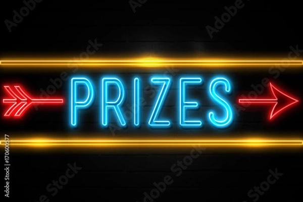 Obraz Prizes  - fluorescent Neon Sign on brickwall Front view