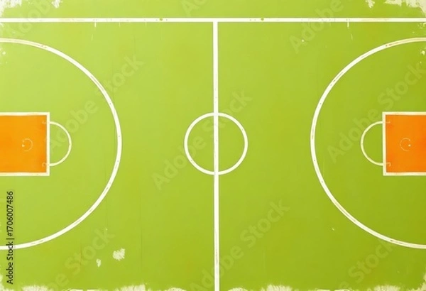 Fototapeta Roughly sketched basketball court lines, faded paint, distressed texture,  rough,  grunge