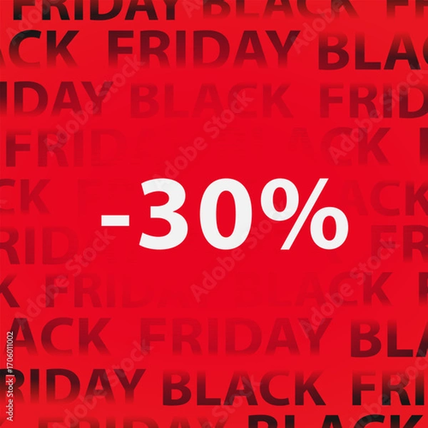 Obraz Black Friday red square banner with discount percentage 30, simple minimalistic eye-catching design