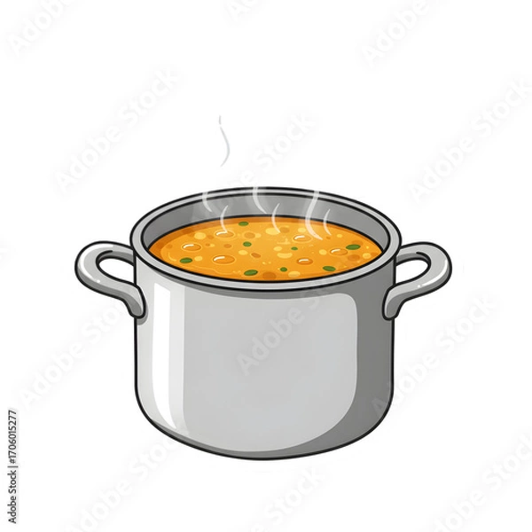Obraz Pixel Art Soup 8bit Hot Broth in Pot Digital Food Illustration on transparent background