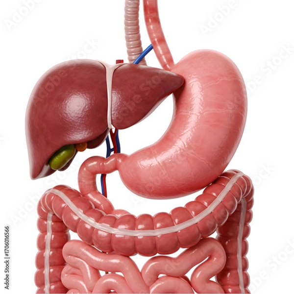 Obraz Human Digestive System Anatomy Liver Stomach Intestines Model on transparent background