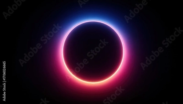 Fototapeta A vibrant, glowing neon circle framed by a spectrum of vibrant colors, creating a mesmerizing abstract design.