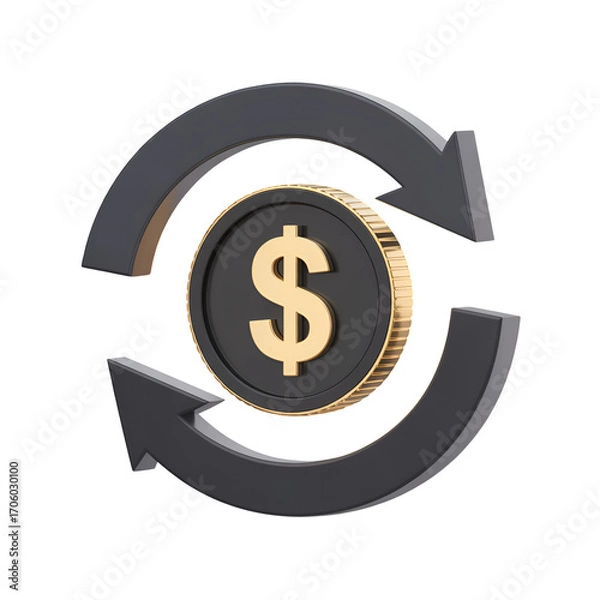 Fototapeta Dollar coin with circular arrows symbolizing money transfer  
