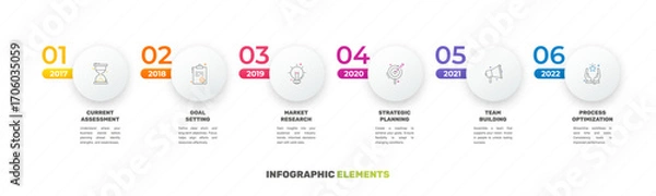 Obraz Vector template circle infographics. Business concept with 6 options and parts. Six steps for content, flowchart, timeline, levels
