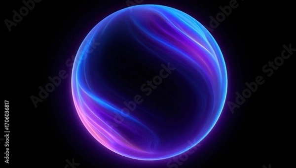 Fototapeta A vibrant, glowing sphere with swirling, luminous lines of purple and blue against a dark background.