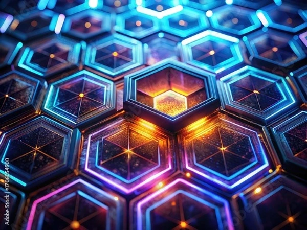 Fototapeta Macro Abstract Hexagon Glowing Lines Dark Texture Photography - High Resolution Image