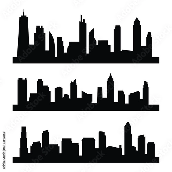 Obraz Collection of Skyscraper Building Silhouette Backgrounds Capturing the Majesty of Urban Cityscapes