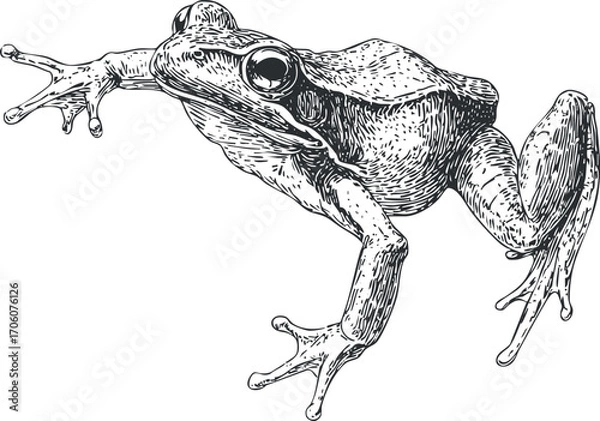 Fototapeta Detailed illustration of a frog in a jumping pose showcasing its unique anatomy and features.