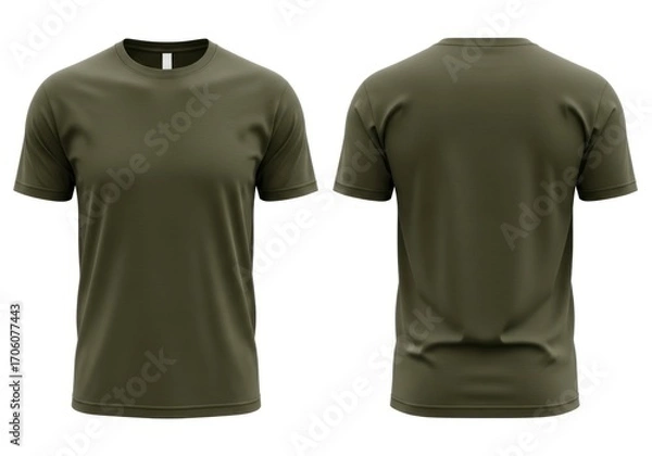 Obraz Blank olive green t-shirt mockup front and back view isolated on white background.