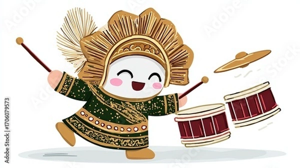 Fototapeta Festive Character in Sinulog Attire with Drums