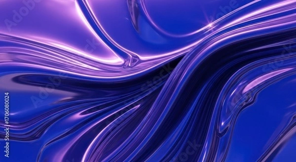 Obraz Abstract flowing purple and blue liquid metal surface with smooth reflective waves.