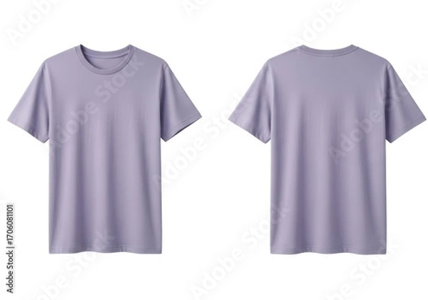Obraz Plain Lavender T-Shirt Front and Back View Isolated on White Background.
