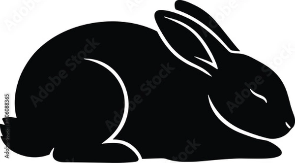 Fototapeta Minimal vector silhouette, sleeping rabbit curled loaf pose, side view, solid black