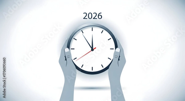 Fototapeta Hands Holding Clock with Year 2026 Representing Future Time